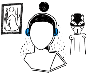Drawing of a woman wearing headphones